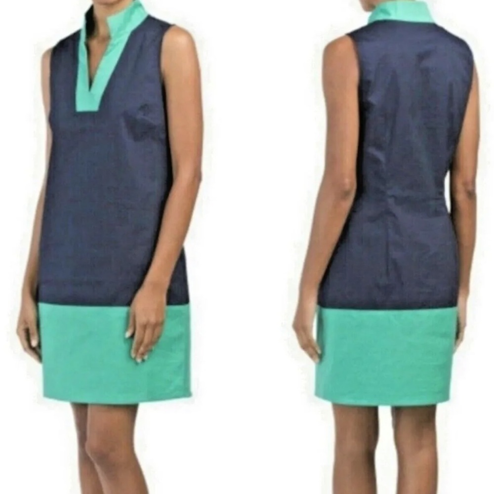 Sail to Sable Colorblock Shift Dress Navy/Kelly Green